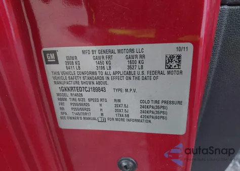 2012 GMC Acadia Denali from USA, damaged, VIN 1GKKRTED7CJ189843